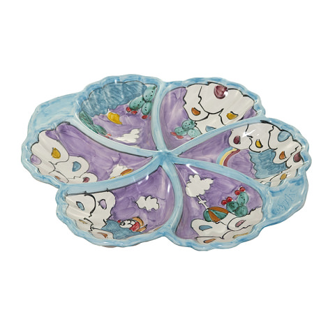 Antipastiera a conchiglia x 6 persone Ceramica Vietrese Casette Azzurro