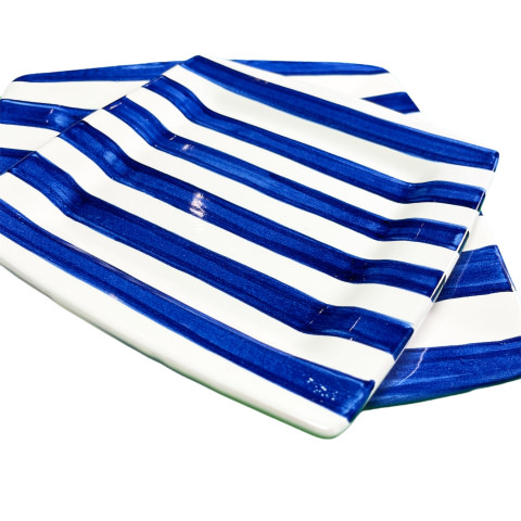 Piatto Quadrato - Forma 2 decoro righe blu