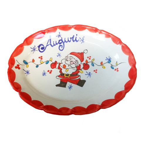 Piatto decoro natalizio Stelle di Natale bordo rosso. Ceramica di Vietri.  Disponibile piano, fondo, frutta/dolce o sottopiatto