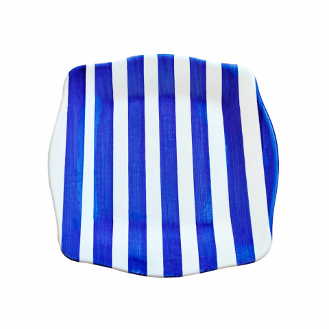 Piatto Quadrato decoro righe blu