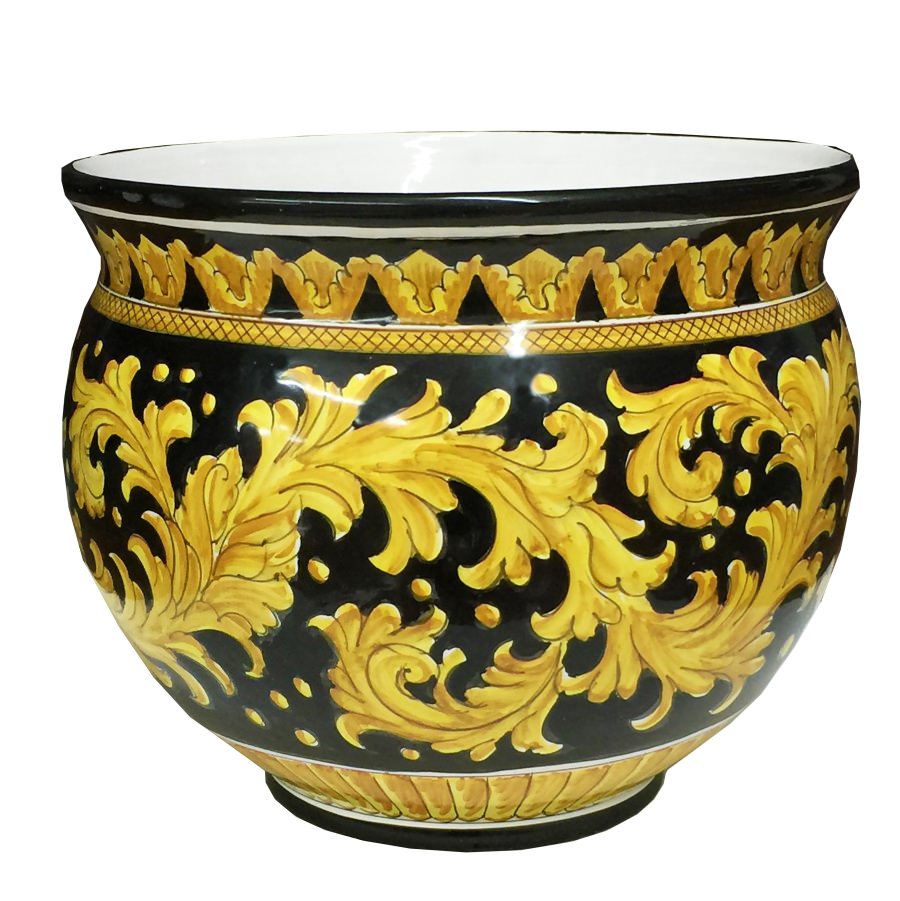 Cachepot, Vaso per piante in pregiata ceramica, decoro Barocco, con diverse  opzioni dimensione (1pz) OPZIONE DIMENSIONE SELEZIONATA diametro 15 cm